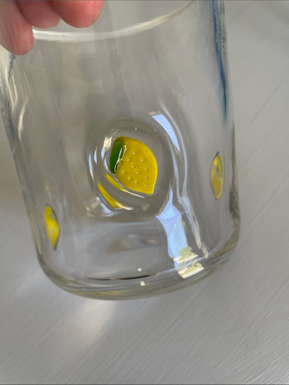 Anthropologie glassware. 2 glasses- one with blue hearts and one with lemons - Picture 3 of 5
